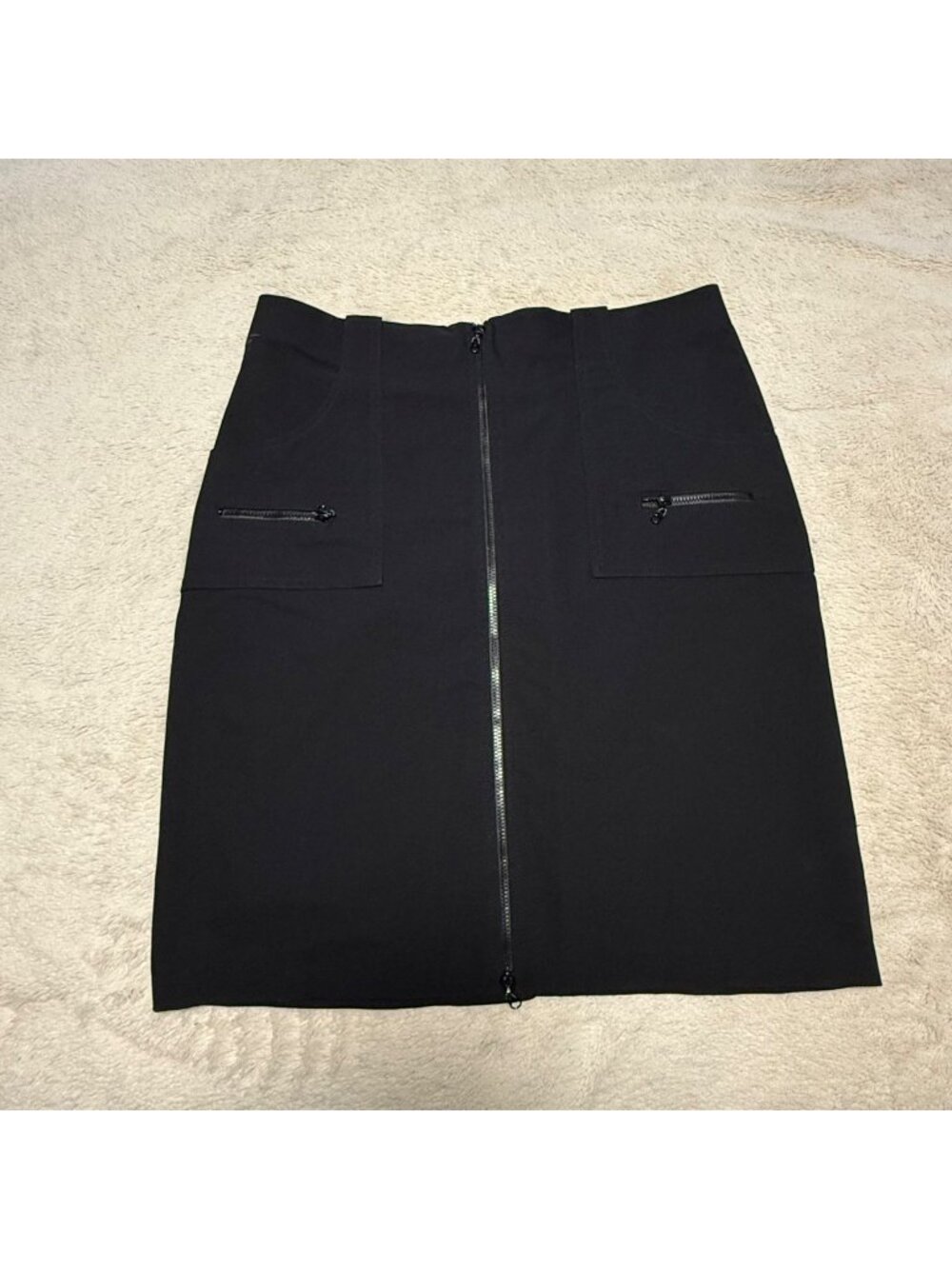 Vintage Equestrian Designs Black Knee Length Full Front Zip Skirt Sz L